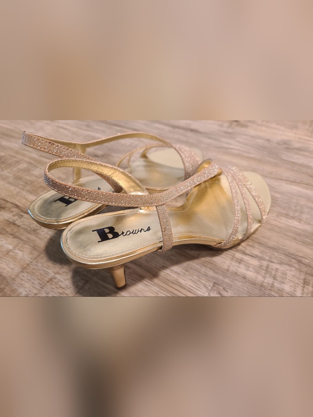 Browns Gold Metallic Glitter Strappy Slingback Heeled Sandals - Size 8M 💛